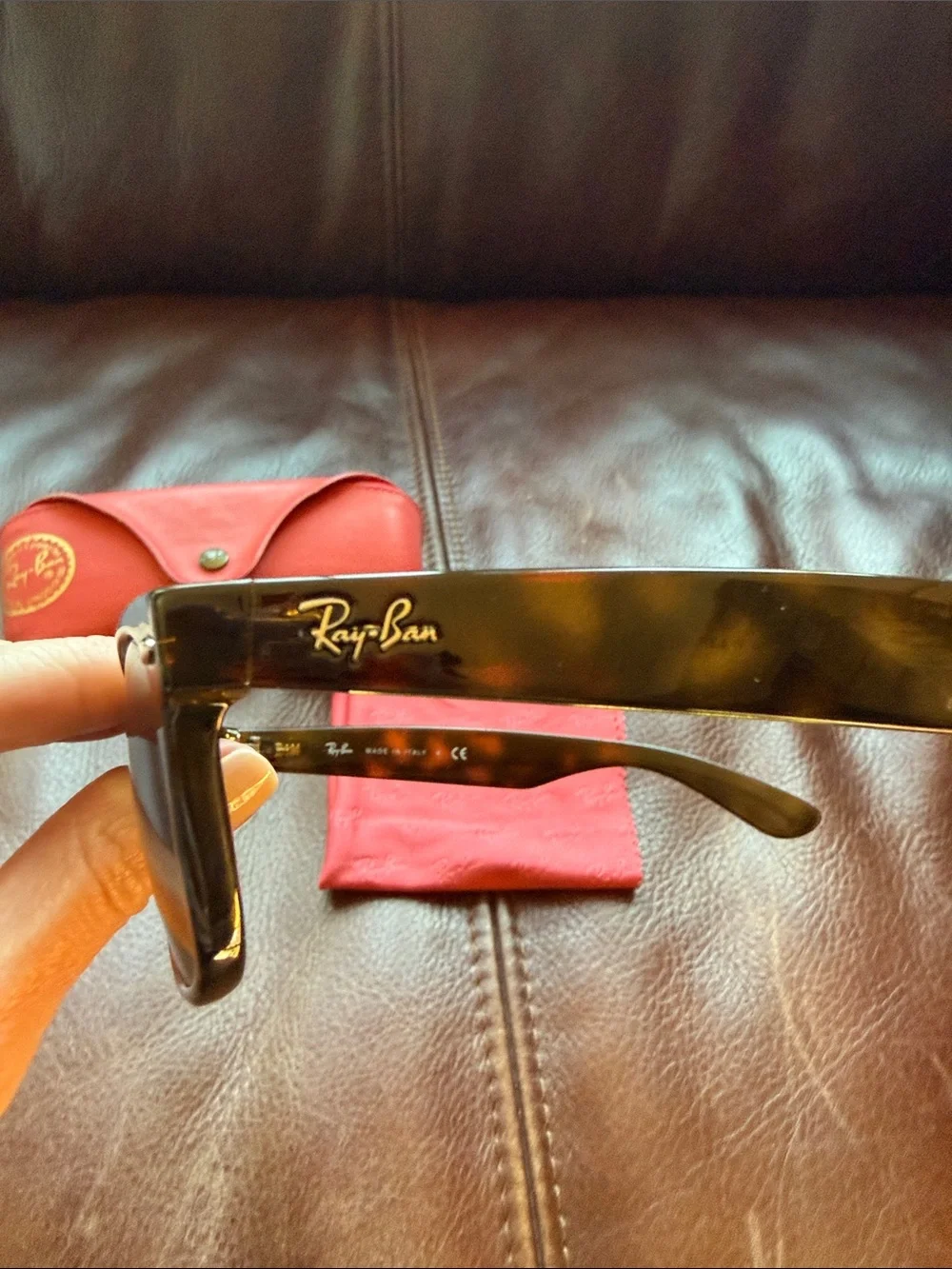 Ray-Ban Brown Tortoiseshell Frame Sunglasses with Black Lenses and Red Case